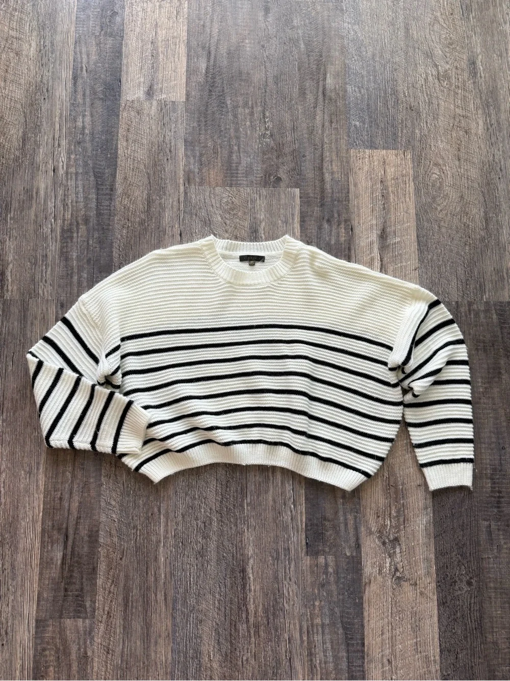 MIROH Striped Chunky Knit Sweater Cream Black Oversized Pullover M